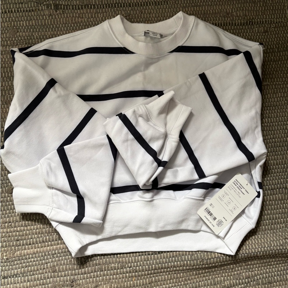 Athleta White and Black Striped Sweatshirt